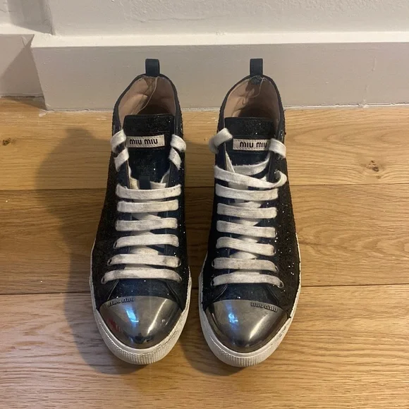 Miu Miu glitter high-top sneakers Size 38.5 - Picture 1 of 6